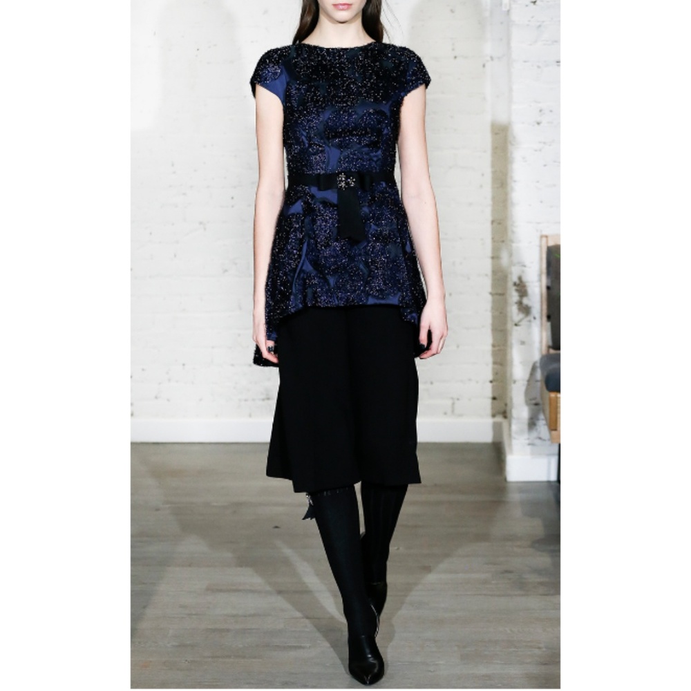 Lela Rose Pleated Flounce Back Top